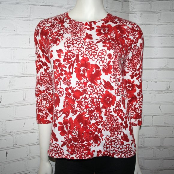 🌺❤️ Red & White Floral Blouse · Design Originals · Size Small - Picture 4 of 5